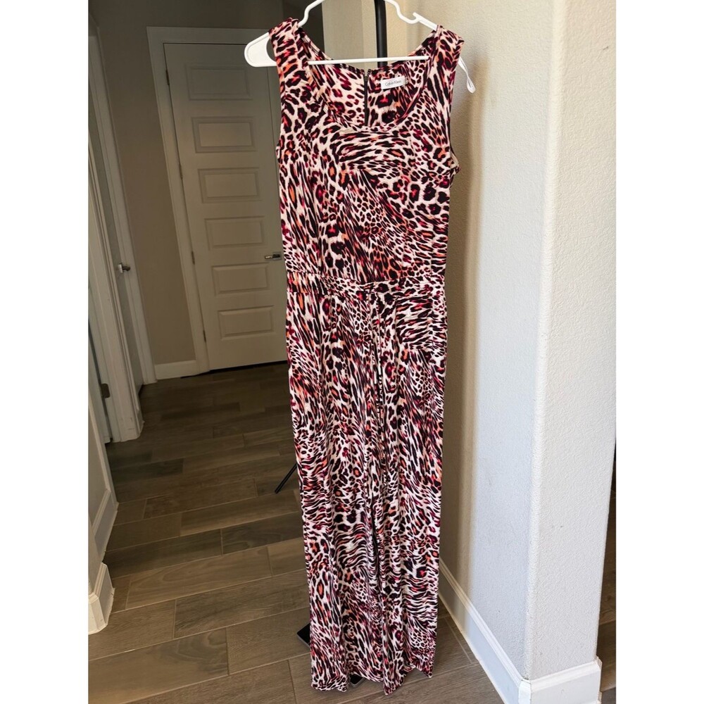 Calvin Klein Sleeveless Animal Print Pants Jumpsuit in Red and Black 10